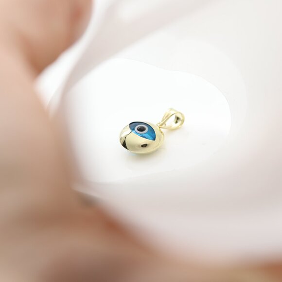 Cute Evil Eye Charm 14k Yellow Gold  Real 14k Gold Good Luck Eye - Picture 8 of 10